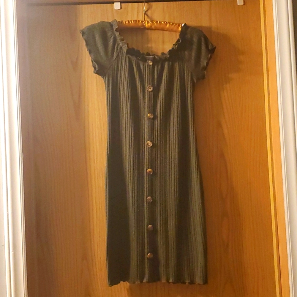 No Boundaries Faux Button Multiway Dress; Junior M 7-9; Army Green